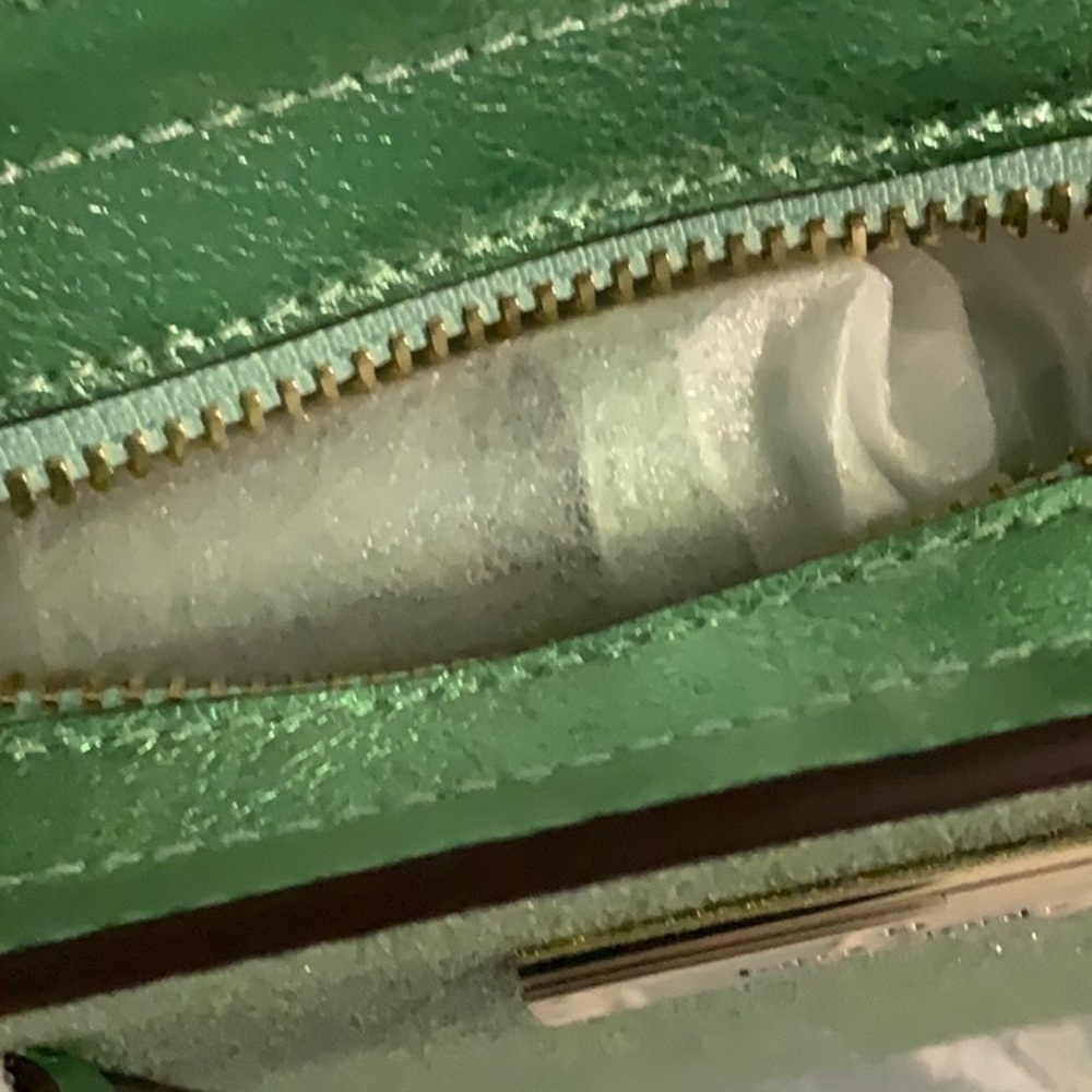 Kate Spade NWT Mini Tote Green Gold Glitter Bag, Wallet, Card Case Retail$580 - Picture 9 of 14